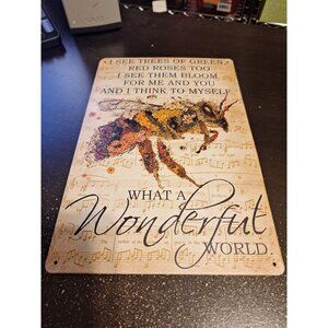 What a Wonderful World Metal Tin Sign 8" x 12" Inspirational Vintage Wall Decor